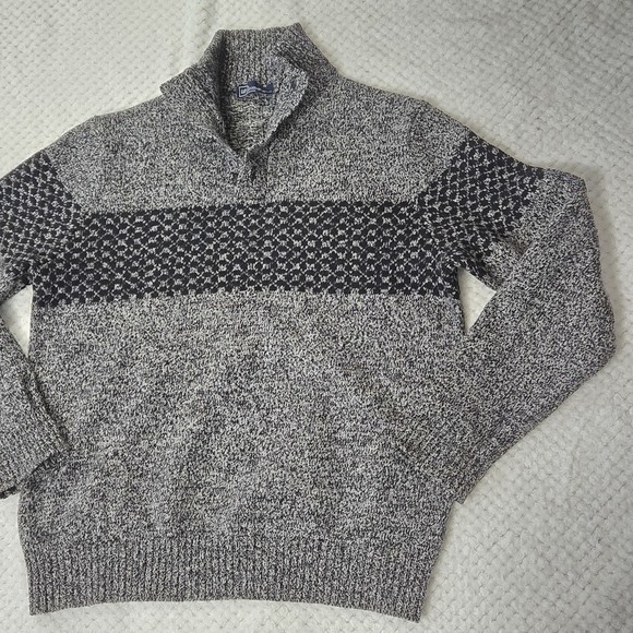 Gap Pullover Sweater Mens Sz L Gray 1/4 Button Up Mock Neck Lambwool Blend - Picture 12 of 13